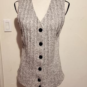 St. John Black & White Textured Knit Button Vest